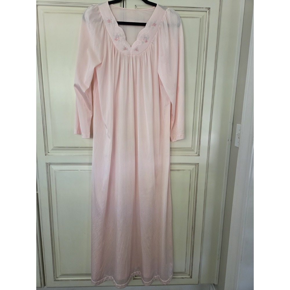 Shadowline Cuddlemere Nightgown Kaftan Womens Medium Pink Soft Floral Embroidery
